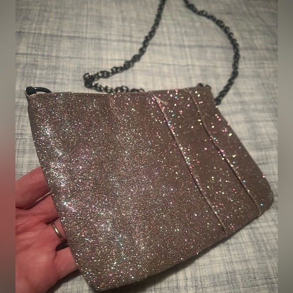 BCBGeneration Pink rose gold sparkle glitter shoulder purse with chain NWOT - Picture 10 of 11